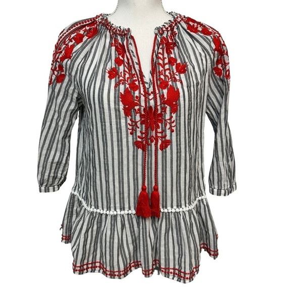 Kate Spade New York Striped Embroidered Tasseled Blouse SZ XSmall Resort Wear - Picture 1 of 7